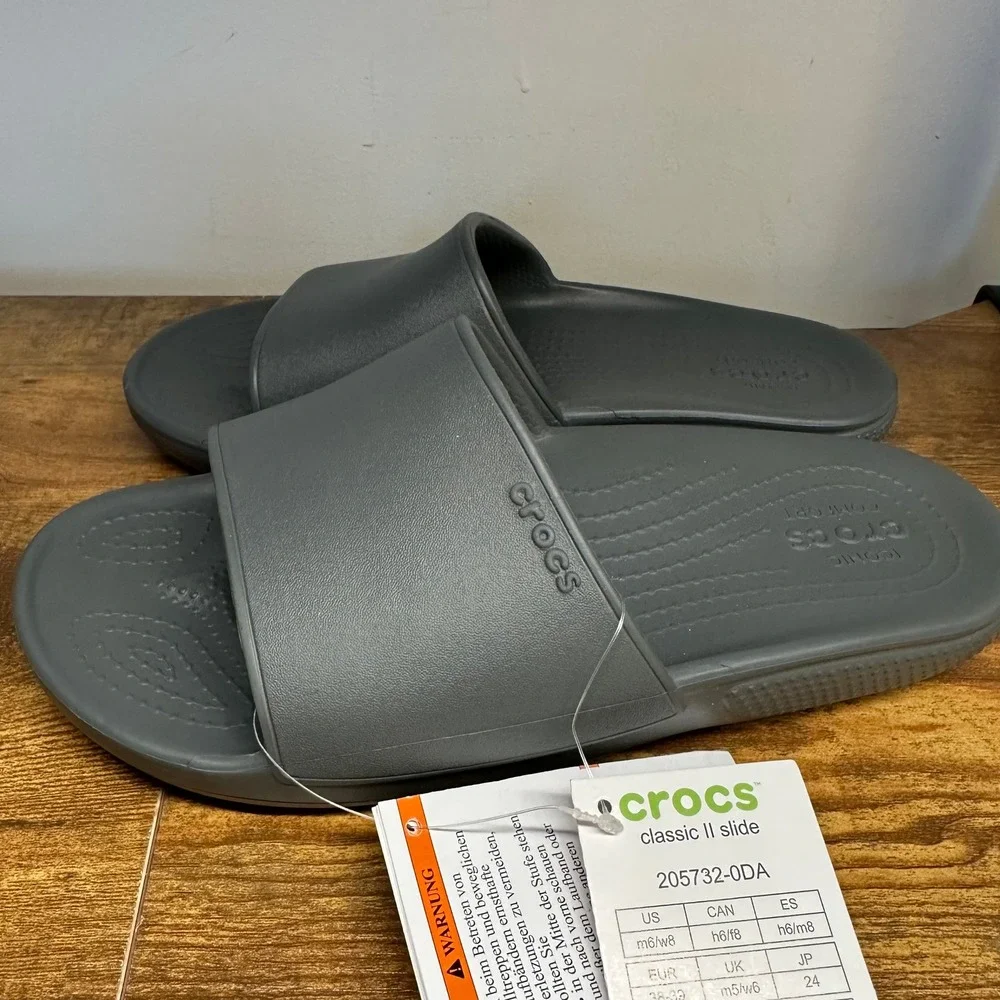 NEW Crocs Classic II Slide Sandals Slate Grey Women 8 Men 6‎ 205732-0DA